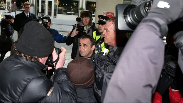 Michael Le Vell, arrives amongst a scrum of media at Manchester Crown Court