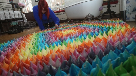 An edible rug being created for the 'hotel'.