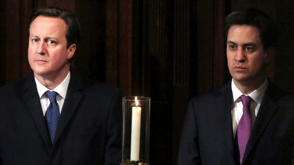 Prime Minister David Cameron and Labour Party leader Ed Miliband attend the Archbishop of Canterbury's enthronement.