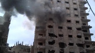 Homs, Syria under fire. 