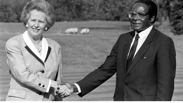 Margaret Thatcher with Robert Mugabe