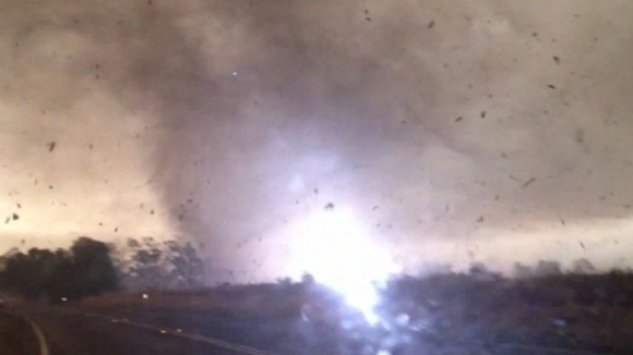 Destruction wrought by one of the tornadoes at a caravan park