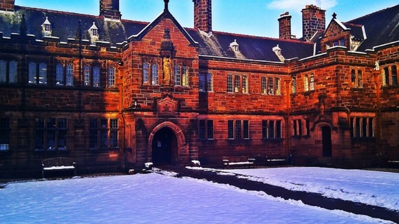 Gladstone's Library in Flintshire, Wales in the snow