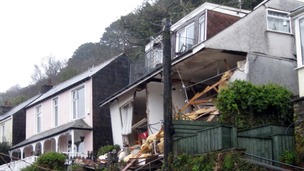 The property in Looe, Cornwall partially collapsed after a landslip.
