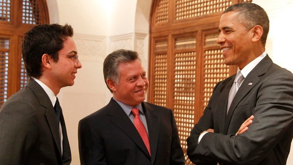 Barack Obama chats with Jordan's King Abdullah and his son Crown Prince Hussein
