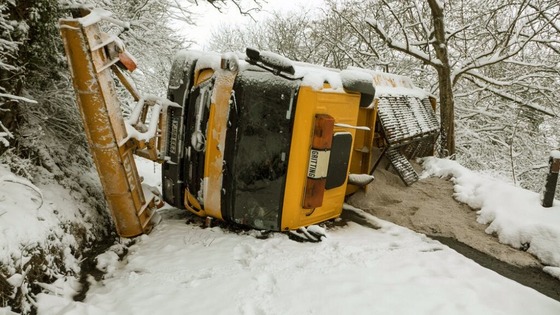 An upturned gritter in Wentnor, Shropshire