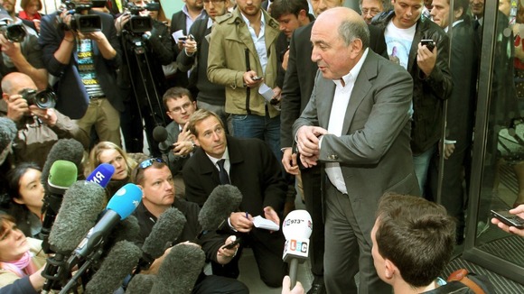 Berezovsky addresses the media as he leaves the High Court in August 2012.