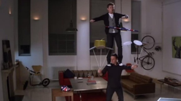 The show's presenters, Ant and Dec, strike a balancing act pose.