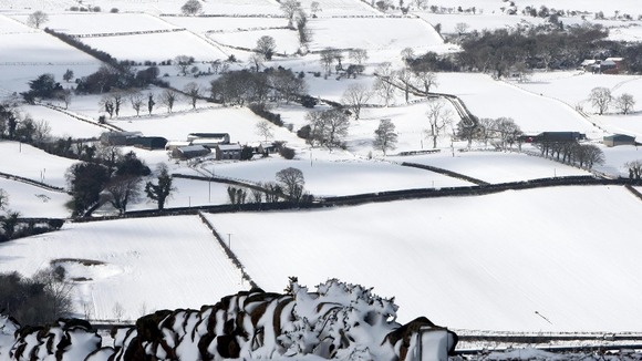 The scene above Glenarm in Co Antrim, the hill town hamlet which has been cut off for thee days due to snow drifts.