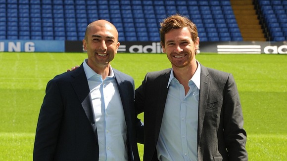 helsea's temporary manager Roberto Di Matteo with his predecessor Andre Villas-Boas.