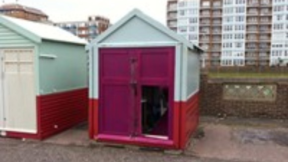 Damaged beach huts in Hove