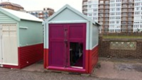 Damaged beach huts in Hove