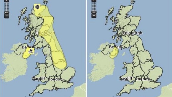 The Met Office has issued 'yellow' warnings for Tuesday (l) and Wednesday (r).