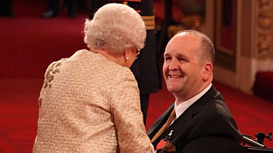 Paralympic Boccia player Nigel Murray receives an MBE.
