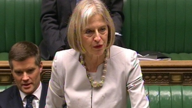 Home Secretary Theresa May addressing the House of Commons earlier.