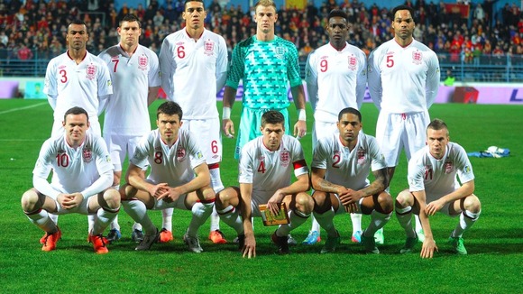 England team line up in Podgorica ahead of a thrilling end-to-end game.