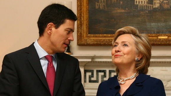 David Miliband as foreign secretary, meeting the then US Secretary of State Hillary Clinton