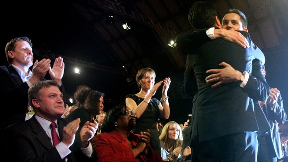 David Miliband hugs his brother Ed Miliband as he wins the Labour Party Leadership contest