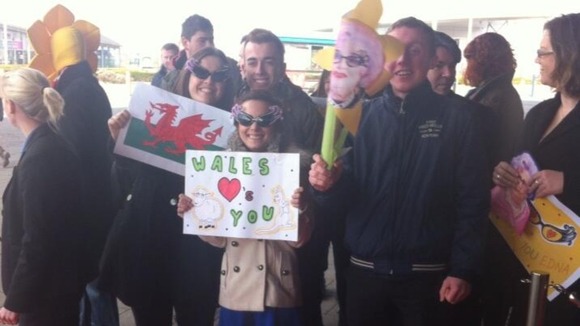 Fans gathering outside the Wales Millenium Centre