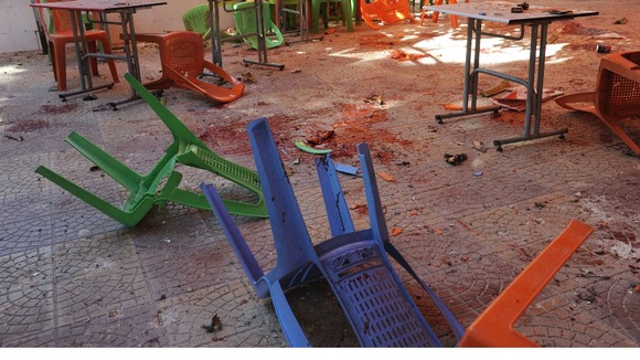 Debris at a canteen in Damascus University