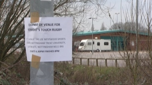 A sign in place after the travellers set up camp on Tuesday