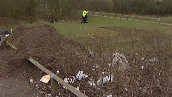 Council litter pickers are clearing up after the travellers left the Gresham Sports ground off Wilford L