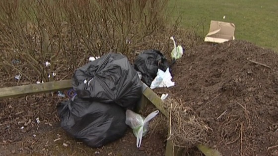 Bags of rubbish have been left scattered across the playing fields and hedgerows
