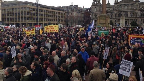 Protesters outside George Square in Glasgow. 