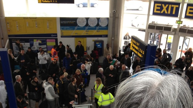 Crowds near one of the airport exits