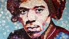 Mosaic of guitar legend Jimi Hendrix made out of thousands of Fender plectrums.