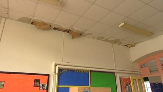 School building with water damage