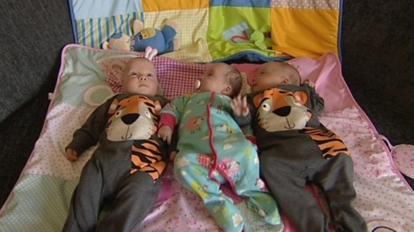 Emily, Sam and Will Ackinclose at home in Winlaton, Gateshead.