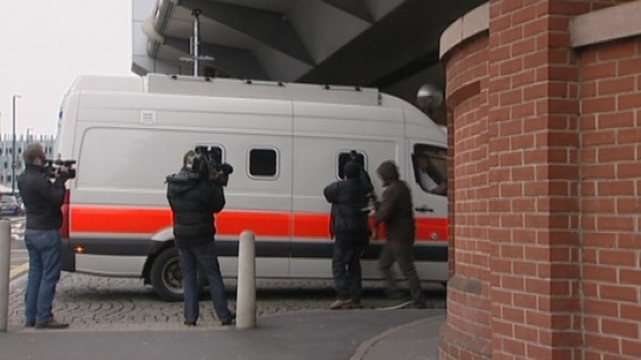 A police van arriving at Nottingham Crown court early on in the trial