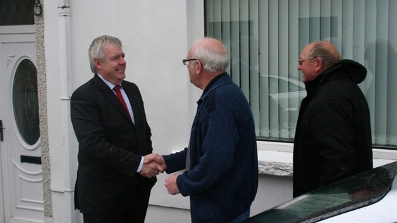 Carwyn Jones meeting voters during the local election campaign