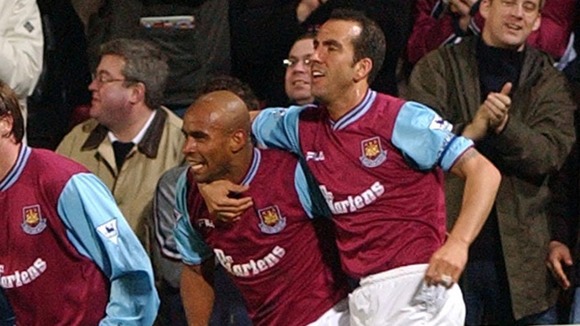 Trevor Sinclair and Paolo Di Canio celebrate a goal in their West Ham days