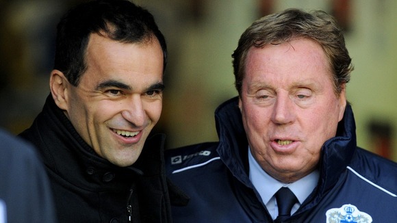 Roberto Martinez and Harry Redknapp before kick off at the DW Stadium in December