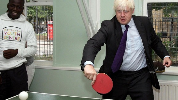 London Mayor Boris Johnson showcases his table tennis skills