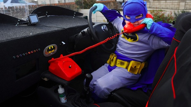 Alfie in Batmobile