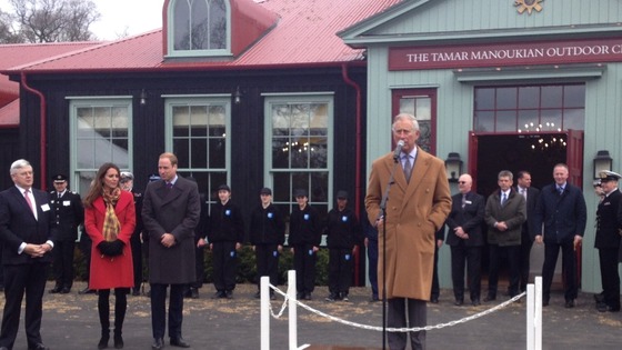 The Prince of Wales is watched by the Duke and Duchess of Cambridge in Dumfries in Scotland.