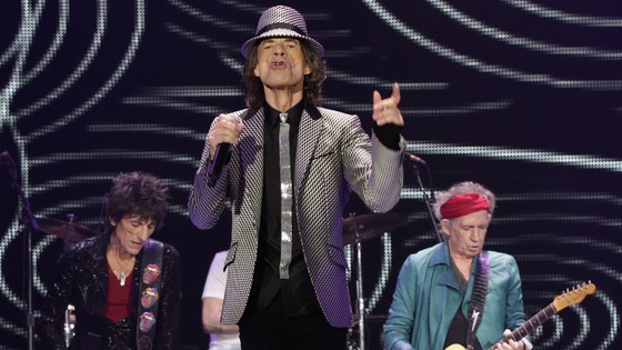 (Left to right) Ronnie Wood, Mick Jagger and Keith Richards of The Rolling Stones
