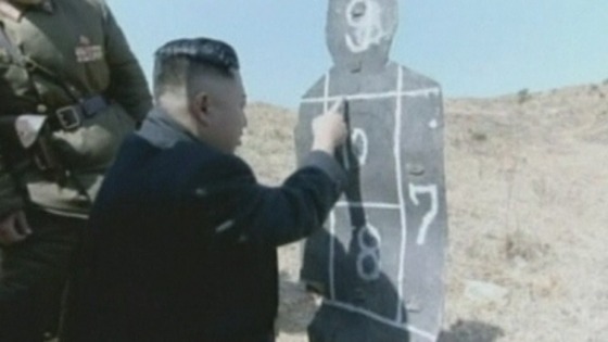 Kim Jong-Un checks his handiwork on the target