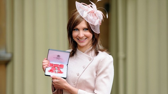 Joanna Rowsell after receiving her MBE at Buckingham Palace