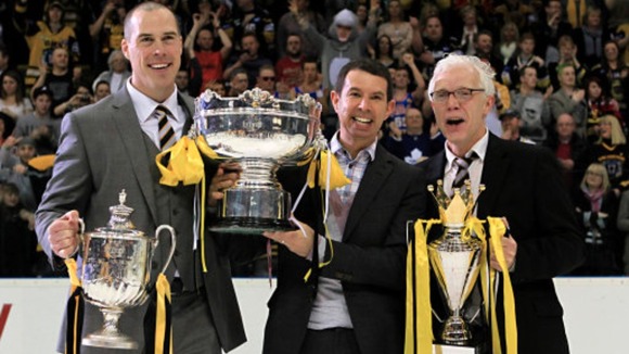 Nottingham Panthers' (left-right) head coach Corey Neilson, owner Neil Black and general manager Gary Moran