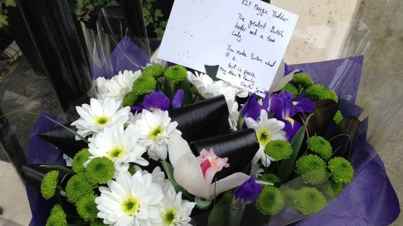 Flowers left outside Margaret Thatcher's Belgravia home