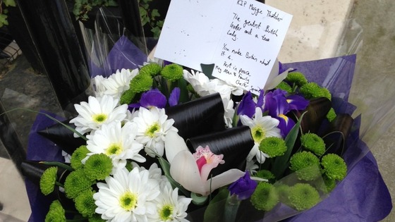Flowers left outside Margaret Thatcher's Belgravia home