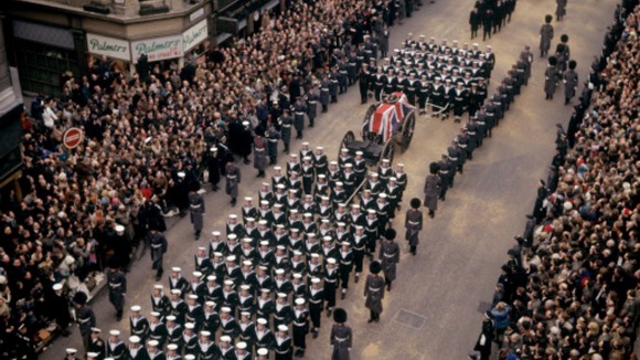 Sir Winston Churchill's funeral cortege on London's The Strand in 1965