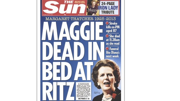 The Sun's front page marking Baroness Thatcher's death