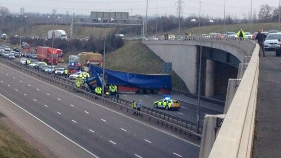'Lucky escape' after lorry leaves flyover and lands on M6 toll.