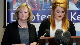 Ann Barnes, Kent Police and Crime Commissioner (left) stands next to Paris Brown as she announces her resignation.