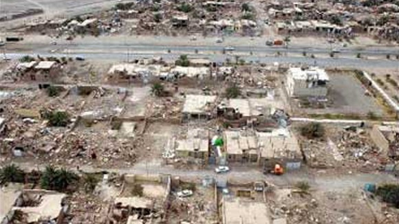 Believed to show damaged houses in the earthquake stricken town of Bushehr in Iran